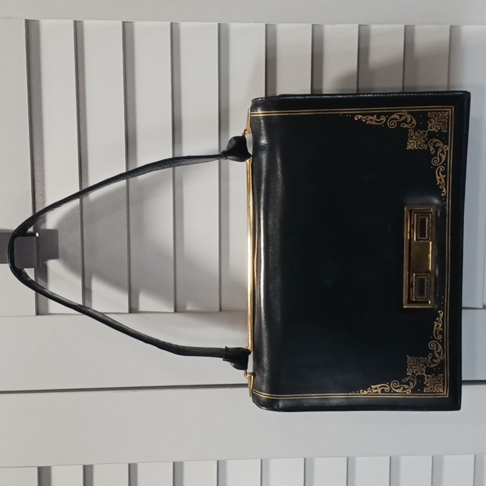 Black Shoulder Bag with Gold Accents